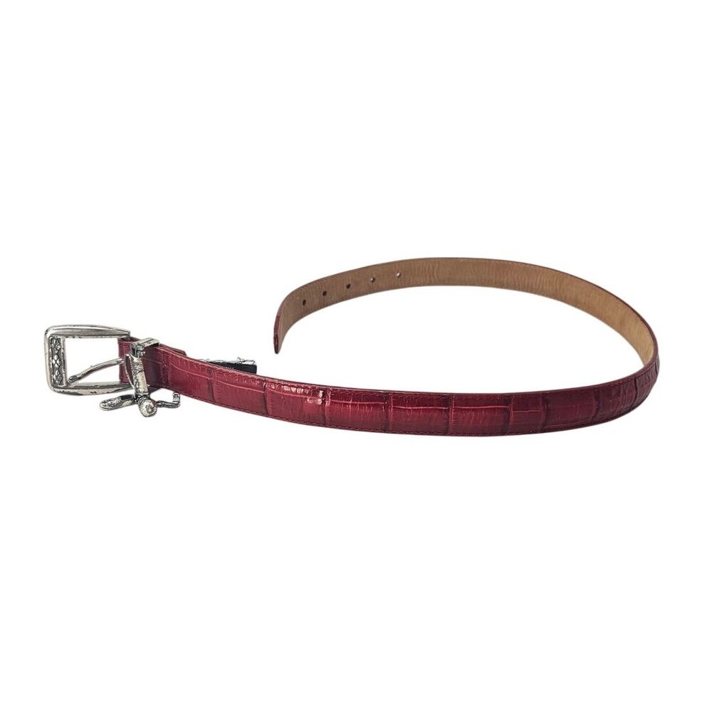 Vintage 90s Brighton S Red Croc Embossed Leather Belt Golf Charms Classic